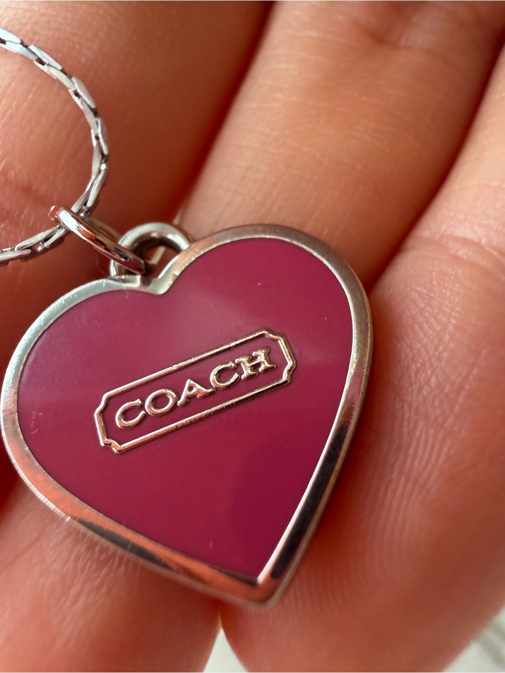 COACH Pink Enamel Heart Logo Necklace